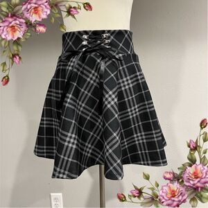Gothic Lolita Skirt Autumn Winter High Waisted Lace-up Short Plaid mini Skirts